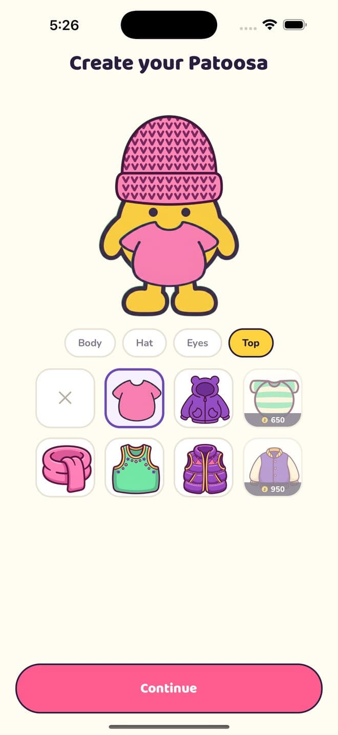 The Patoosa character creator