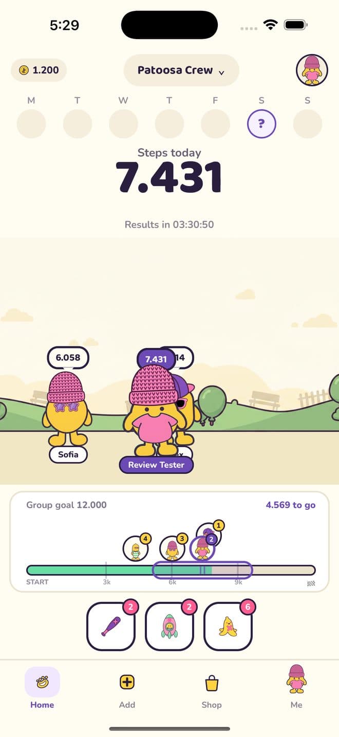 The Patoosa race screen, with characters spread along a winding road
